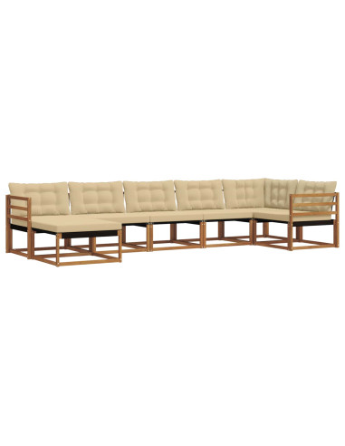 Set di divani 21 pcs Naturale e Beige Legno di Acacia Massello