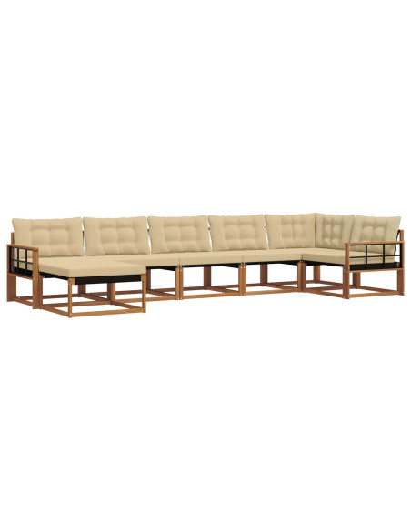 Set di divani 21 pcs Naturale e Beige Legno di Acacia Massello