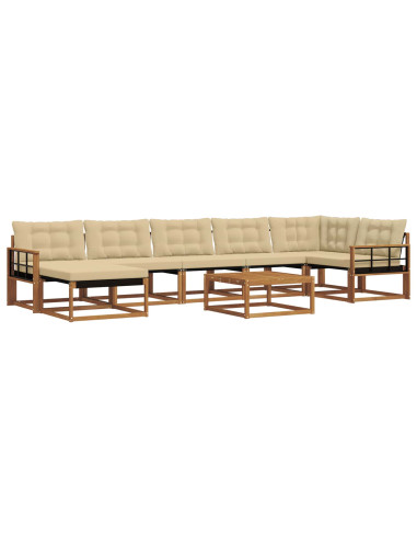 Set di divani 22 pcs Naturale e Beige Legno di Acacia Massello