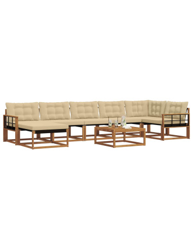 Set di divani 22 pcs Naturale e Beige Legno di Acacia Massello