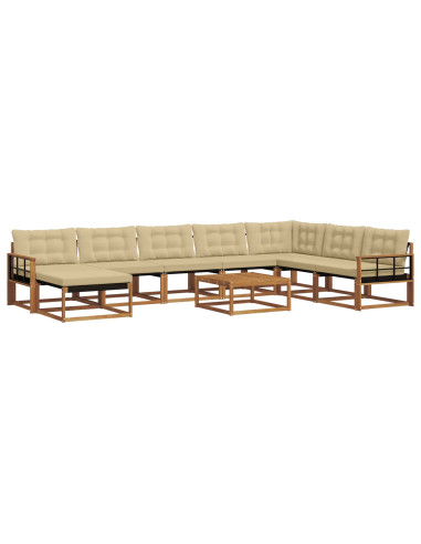 Set di divani 25 pcs Naturale e Beige Legno di Acacia Massello