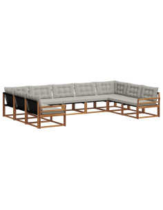 Set di divani con cuscino 9 pcs Grigio Naturale e Chiaro 2