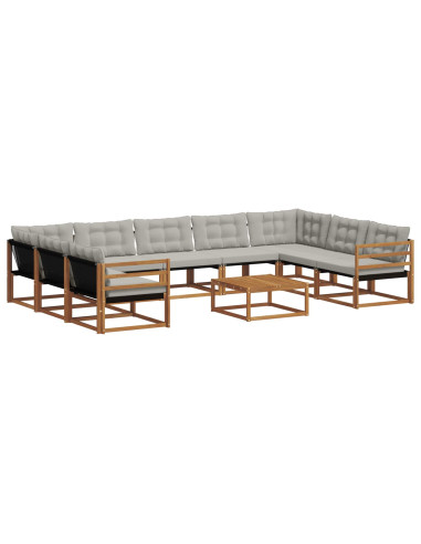 Set di divani con cuscino 10 pcs Grigio Naturale e Chiaro