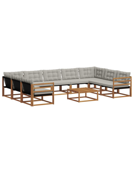 Set di divani con cuscino 10 pcs Grigio Naturale e Chiaro