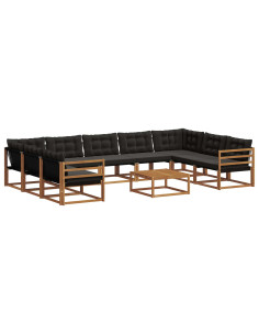 Set di divani con cuscino 10 pcs Naturale e Nero 2