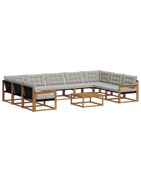 Set di divani con cuscino 10 pcs Grigio Naturale e Chiaro