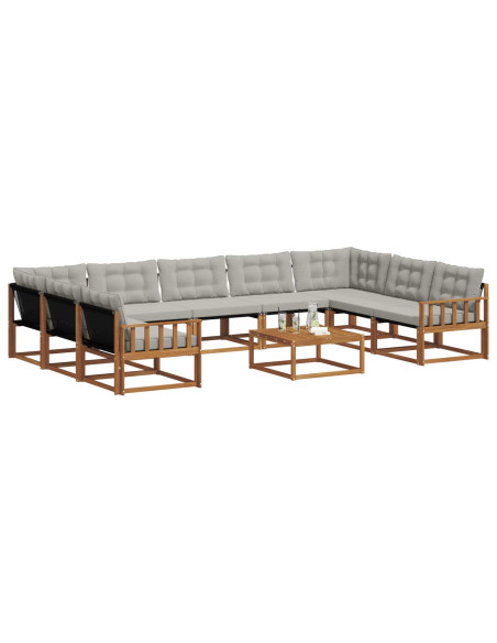 Set di divani con cuscino 10 pcs Grigio Naturale e Chiaro