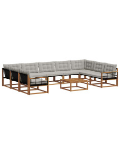 Set di divani con cuscino 10 pcs Grigio Naturale e Chiaro 2