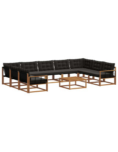 Set di divani con cuscino 10 pcs Naturale e Nero 2