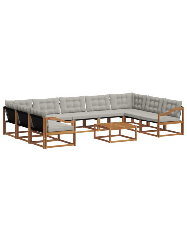 Set di divani con cuscino 10 pcs Grigio Naturale e Chiaro