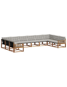 Set di divani con cuscino 10 pcs Grigio Naturale e Chiaro 2