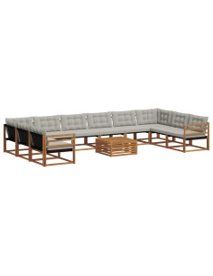 Set di divani con cuscino 11 pcs Grigio Naturale e Chiaro 2