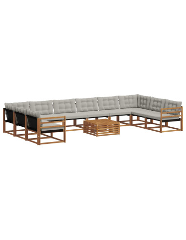 Set di divani con cuscino 11 pcs Grigio Naturale e Chiaro