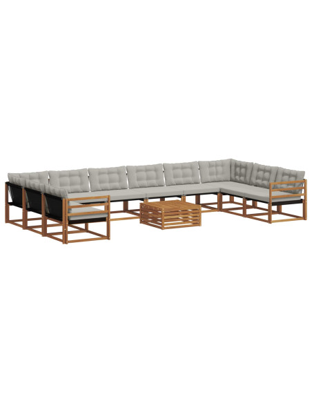 Set di divani con cuscino 11 pcs Grigio Naturale e Chiaro