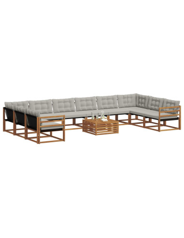 Set di divani con cuscino 11 pcs Grigio Naturale e Chiaro
