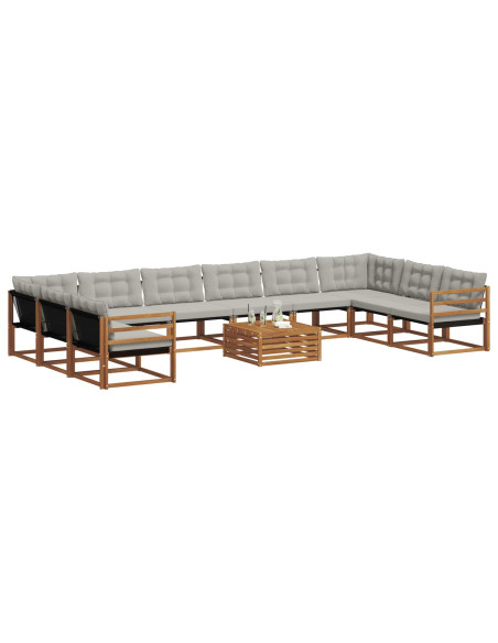 Set di divani con cuscino 11 pcs Grigio Naturale e Chiaro