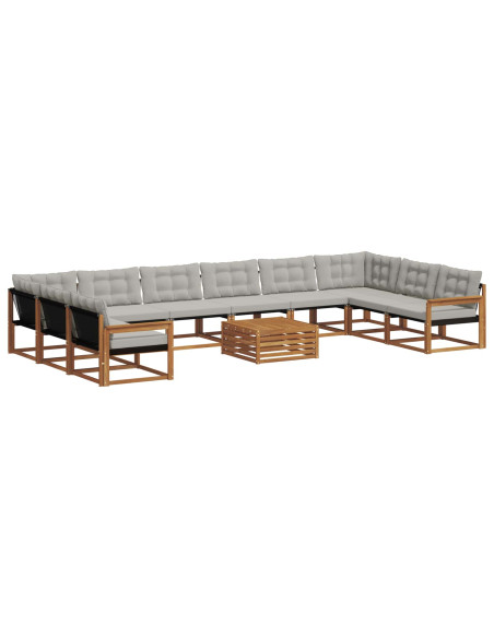 Set di divani con cuscino 11 pcs Grigio Naturale e Chiaro
