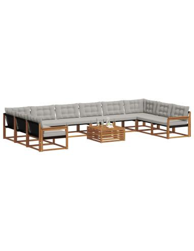 Set di divani con cuscino 11 pcs Grigio Naturale e Chiaro