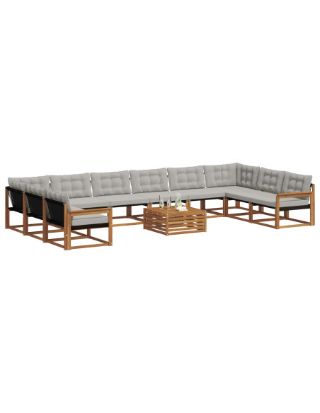 Set di divani con cuscino 11 pcs Grigio Naturale e Chiaro