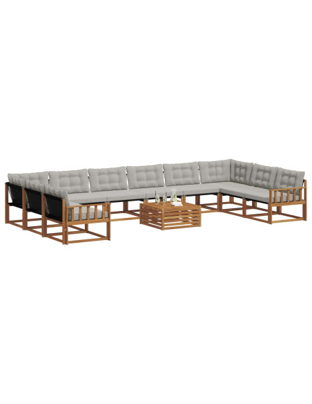 Set di divani con cuscino 11 pcs Grigio Naturale e Chiaro