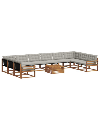 Set di divani con cuscino 11 pcs Grigio Naturale e Chiaro