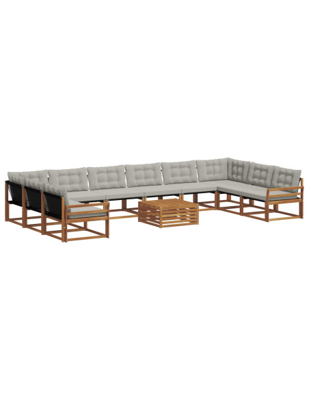 Set di divani con cuscino 11 pcs Grigio Naturale e Chiaro