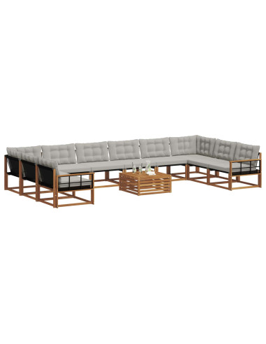 Set di divani con cuscino 11 pcs Grigio Naturale e Chiaro