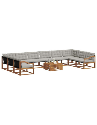 Set di divani con cuscino 11 pcs Grigio Naturale e Chiaro