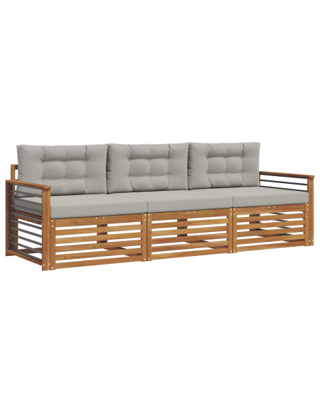 Set di divani con cuscino 3 pcs Grigio Naturale e Chiaro