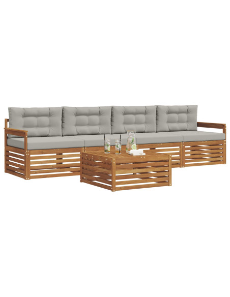 Set di divani con cuscino 5 pcs Grigio Naturale e Chiaro