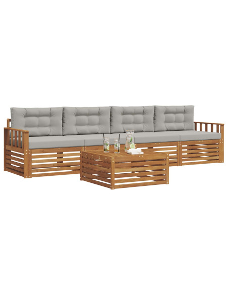 Set di divani con cuscino 5 pcs Grigio Naturale e Chiaro