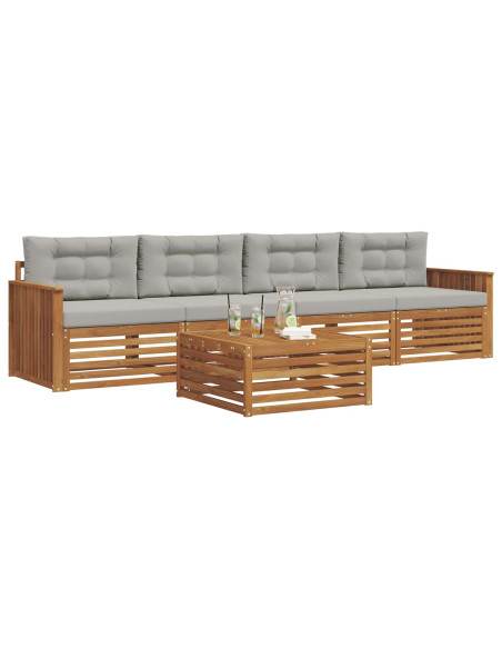 Set di divani con cuscino 5 pcs Grigio Naturale e Chiaro