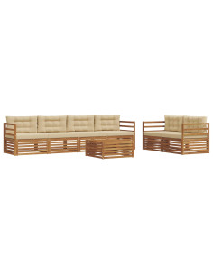 Set di divani con cuscino 7 pcs Naturale e Beige 2