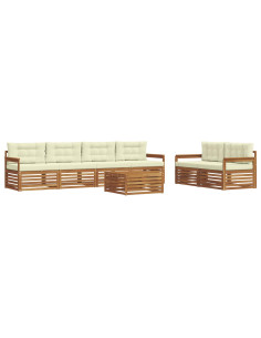 Set di divani con cuscino 7 pcs Naturale e Crema 2