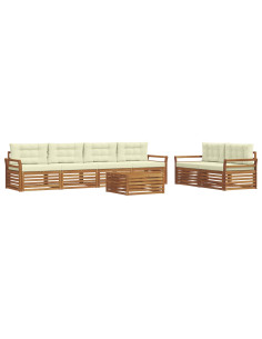 Set di divani con cuscino 7 pcs Naturale e Crema 2