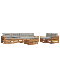 Set di divani con cuscino 7 pcs Grigio Naturale e Chiaro 2
