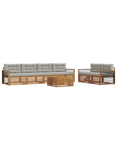 Set di divani con cuscino 7 pcs Grigio Naturale e Chiaro 2