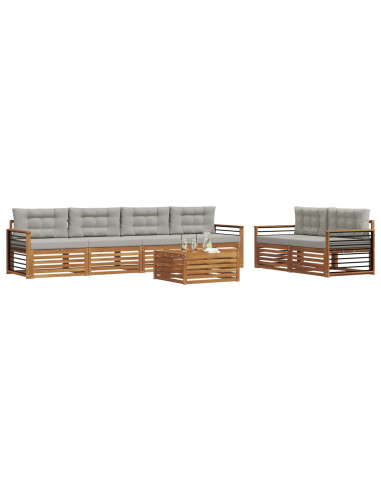 Set di divani con cuscino 7 pcs Grigio Naturale e Chiaro