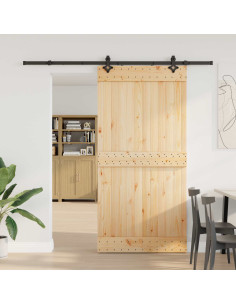 Porta scorrevole NARVIK Naturale e Nero 100 x 210 cm (213,5 cm)