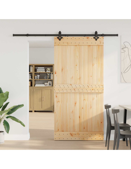 Porta scorrevole NARVIK Naturale e Nero 100 x 210 cm (213,5 cm)