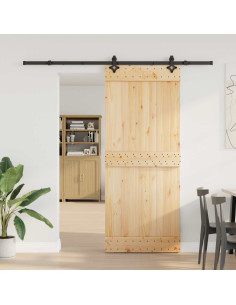 Porta scorrevole NARVIK Naturale e Nero 85 x 210 cm (213,5 cm)