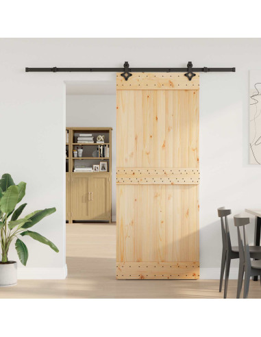 Porta scorrevole NARVIK Naturale e Nero 85 x 210 cm (213,5 cm)