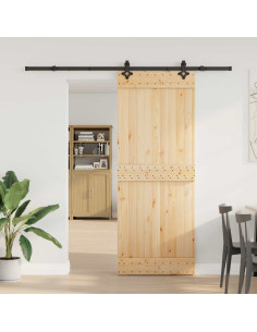 Porta scorrevole NARVIK Naturale e Nero 80 x 210 cm (213,5 cm)