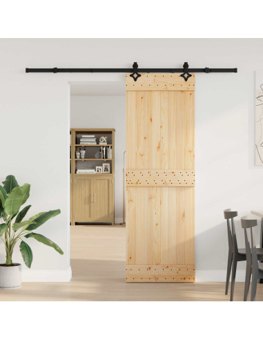 Porta scorrevole NARVIK Naturale e Nero 70 x 210 cm (213,5 cm)