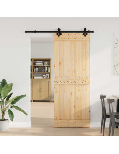Porta scorrevole NARVIK Naturale e Nero 80 x 210 cm (152,5 cm)