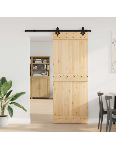 Porta scorrevole NARVIK Naturale e Nero 80 x 210 cm (152,5 cm)