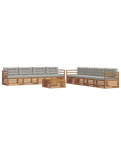 Set di divani con cuscino 9 pcs Grigio Naturale e Chiaro 2