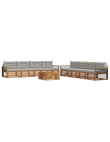 Set di divani con cuscino 9 pcs Grigio Naturale e Chiaro