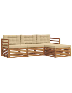 Set di divani con cuscino 4 pcs Naturale e Beige 2