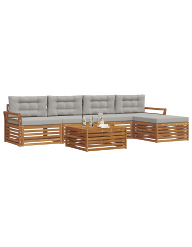 Set di divani con cuscino 6 pcs Grigio Naturale e Chiaro